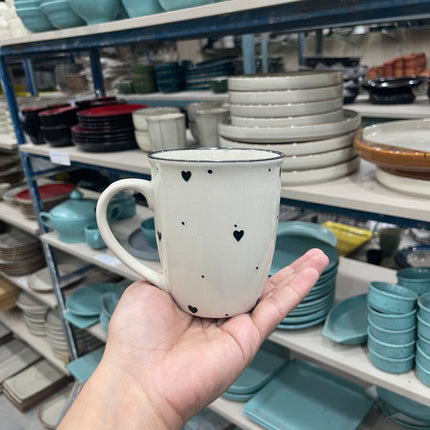 Leftover 005 Mug ( Glossy Off-White with Black Hearts ) ( 350 ml )