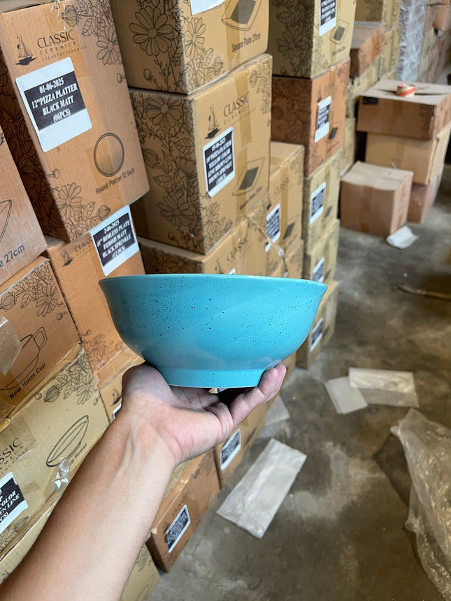 Leftover 9" Round Bowl ( Firozi Matte with Black Specks )