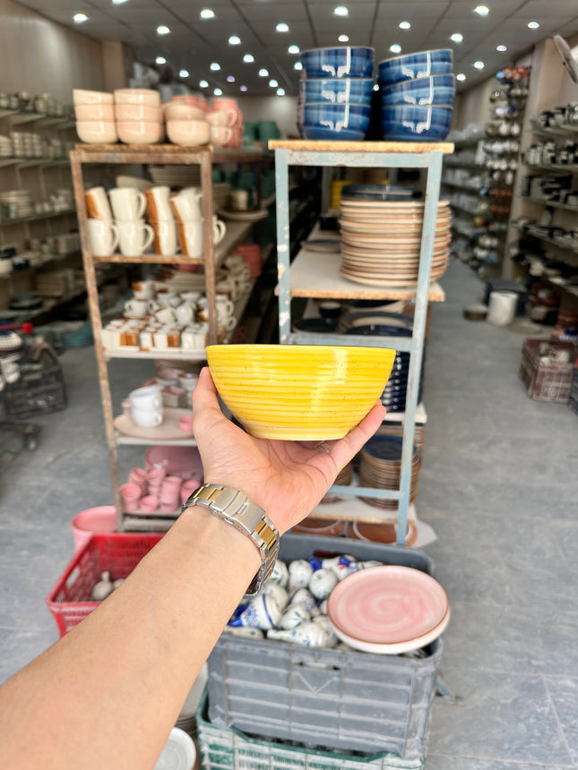 Leftover 5.5 inch Ripple Bowl ( Yellow Colorline Brown line )