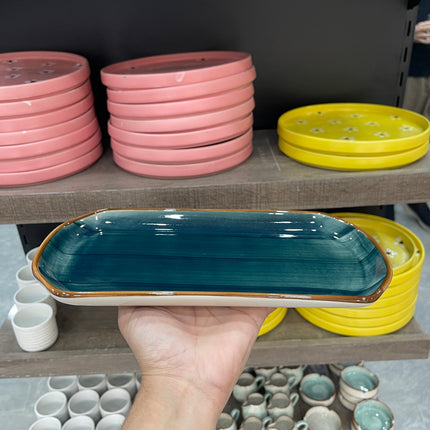leftover 11.5"x6" YM Rectangular Platter ( Peacock Green Colorline )