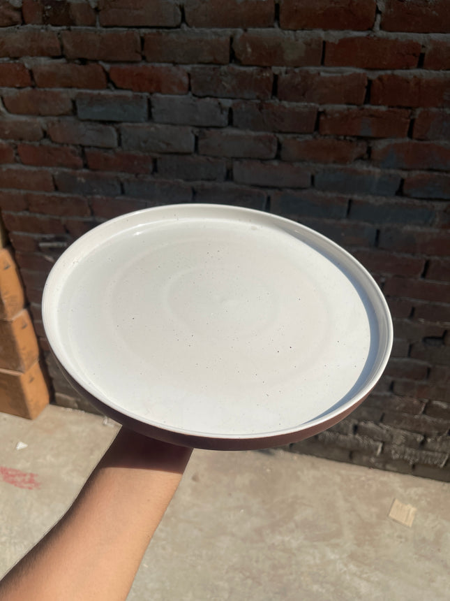Leftover 12 inch Classic Plate ( Glossy White with Matte Brown Outer )