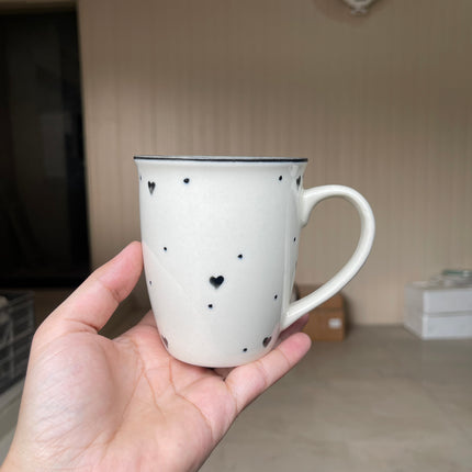 Leftover 005 Mug ( Glossy Off-White with Black Hearts ) ( 350 ml )