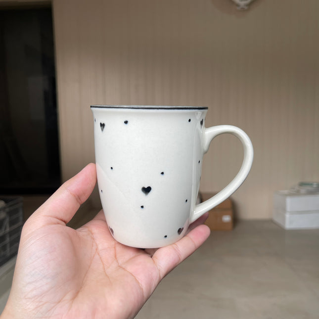 Leftover 005 Mug ( Glossy Off-White with Black Hearts ) ( 350 ml )