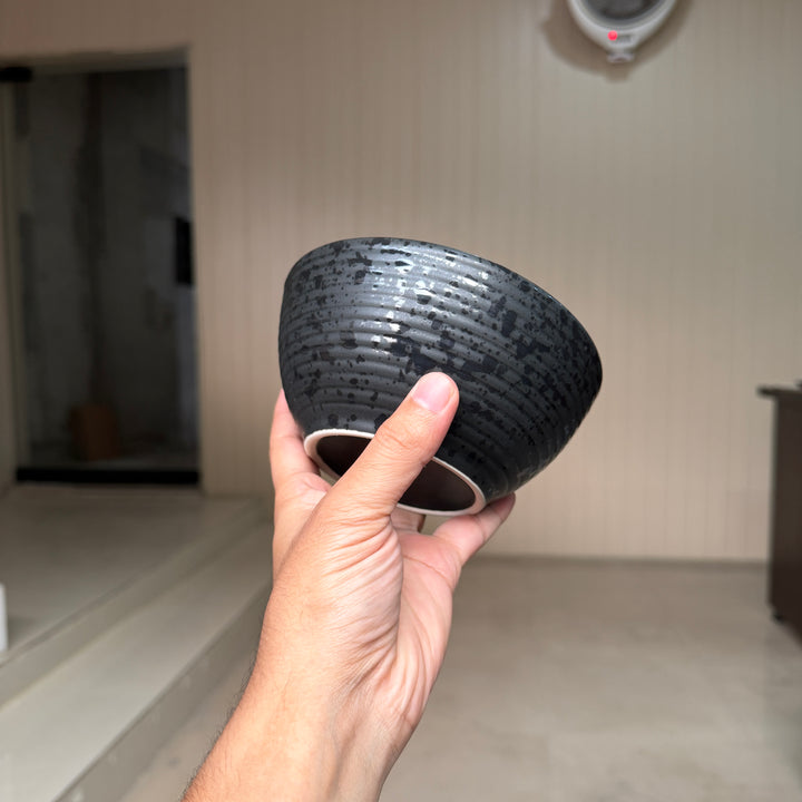 Leftover 5.5 inch Ripple Bowl ( Dull black matte with glossy black specks )