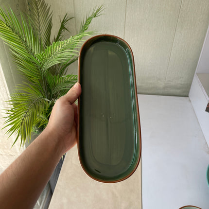 Leftover NV Oval Small Platter 12"x4.8" ( Dark Green Colorline )