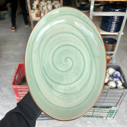 Leftover 13 inch Rimless Rice Dish ( Teal Colorline Brown line )