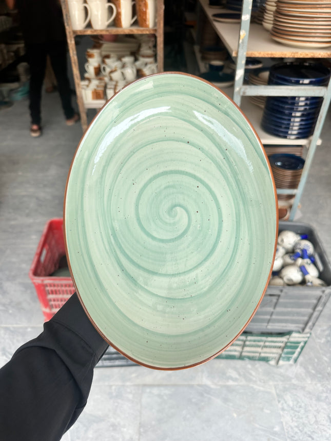 Leftover 13 inch Rimless Rice Dish ( Teal Colorline Brown line )