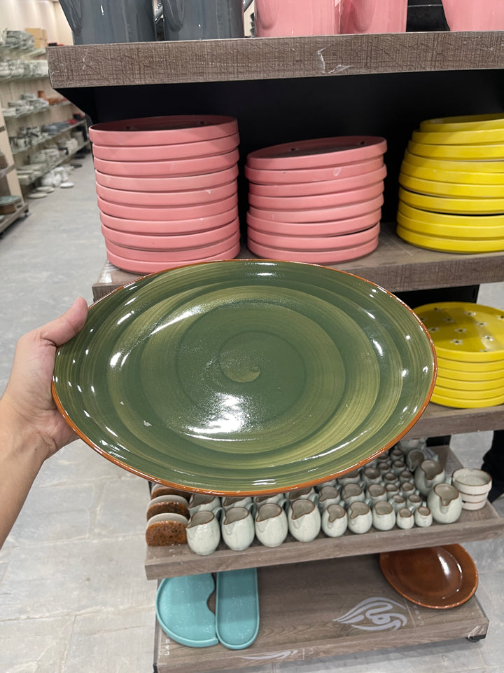 Leftover 13 inch Rimless Rice Dish ( Dark Green Colorline )