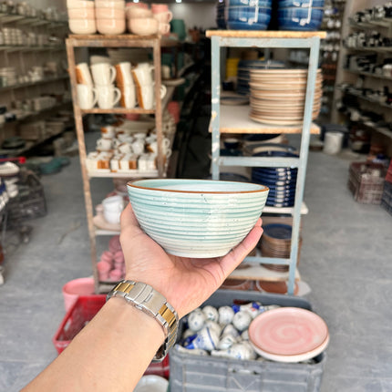 Leftover 5.5 inch Ripple Bowl ( Teal Colorline Brown line )