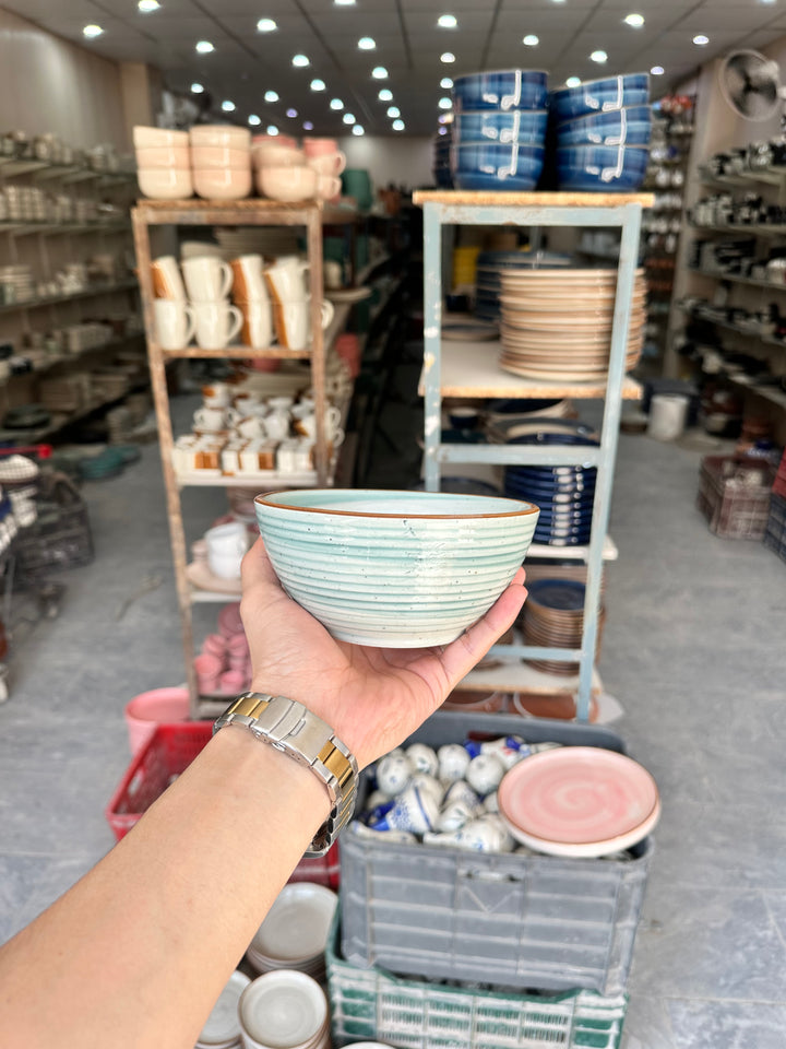 Leftover 5.5 inch Ripple Bowl ( Breeze with brown rim )