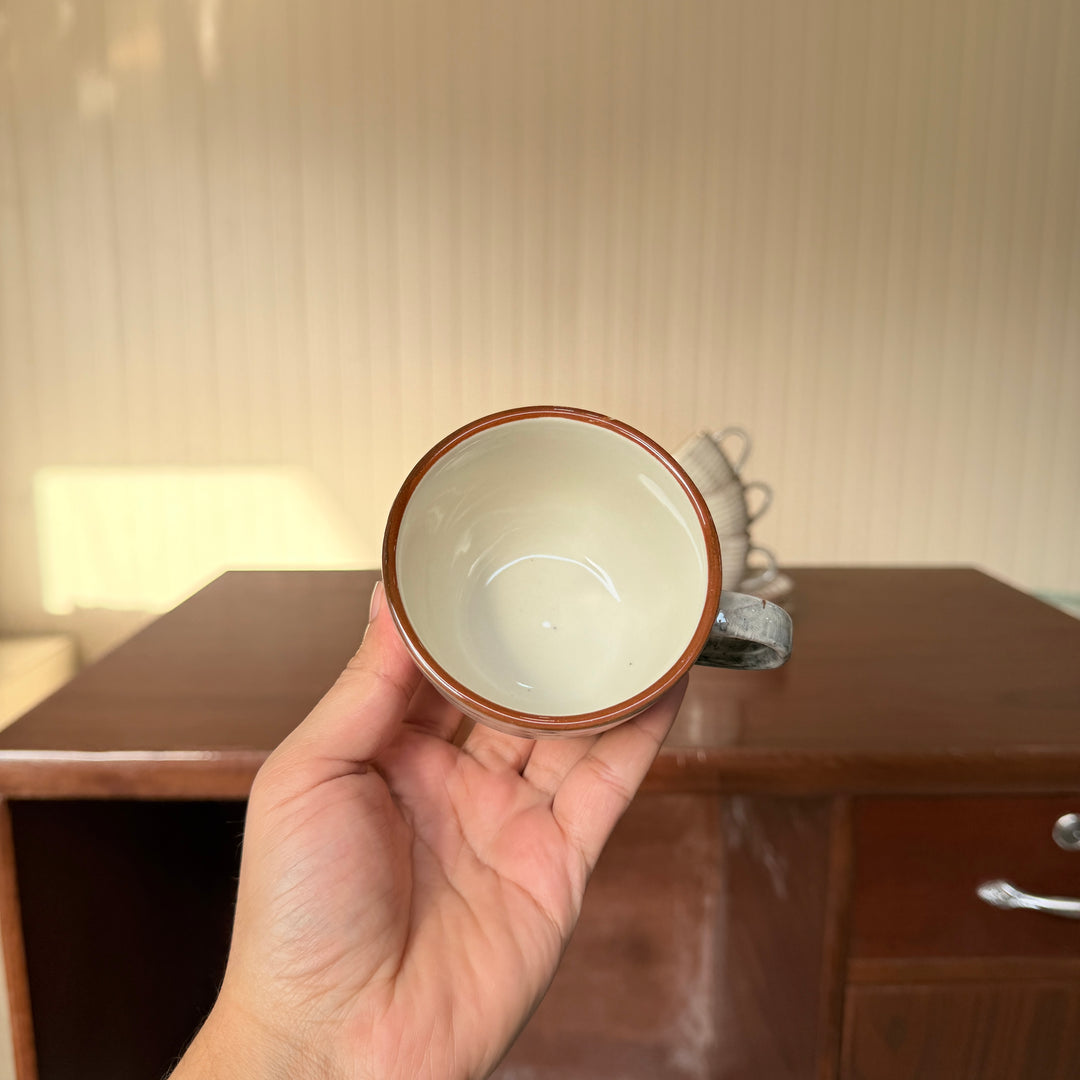 Leftover Ripple Cup Saucer Set ( Ash ) ( 180 ml ) 6 cups 6 Saucers