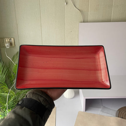 Leftover 11.5"x6" Rectangular Platter ( Red Colorline with Black Line )