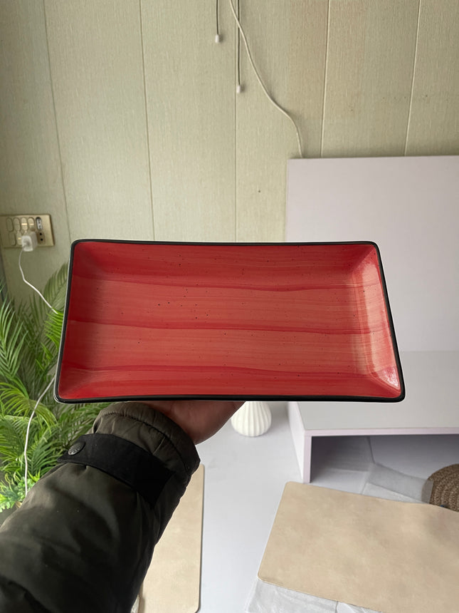 Leftover 11.5"x6" Rectangular Platter ( Red Colorline with Black Line )