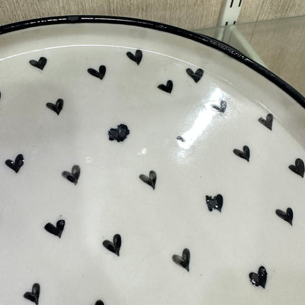 Leftover 10 inch Classic Plate ( Glossy Off-White with Black Hearts )