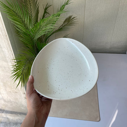 Leftover 11"x9" Triangular Platter ( White Matte with brown specks )
