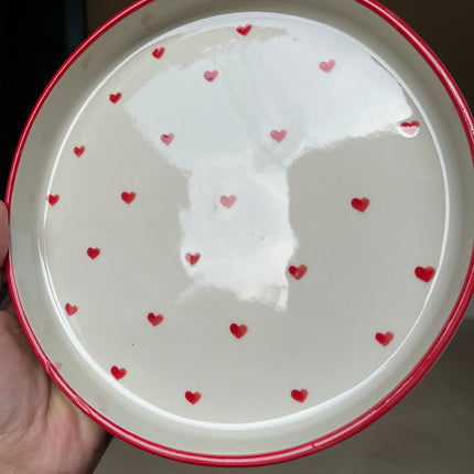 Leftover 8 inch Classic Plate ( Glossy Off-White with Red Hearts )