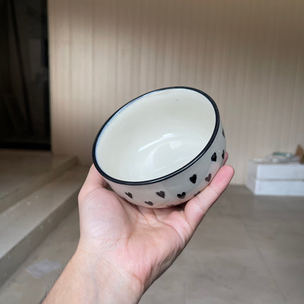 Leftover 4.5 inch Single Serving Bowl ( Glossy Off-White with Black Hearts )