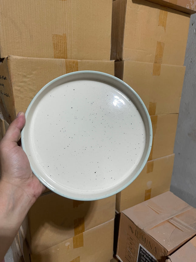 Leftover 8 inch Classic Plate ( Outer Teal Colorline Inner Shiny Off White )