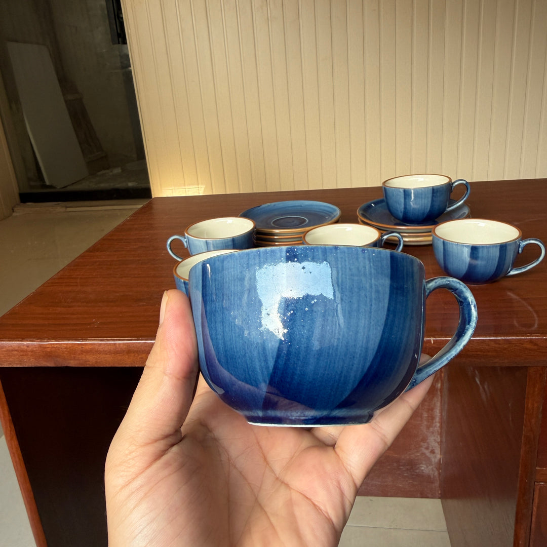 Leftover WM Cup Saucer Set ( Indigo ) 6 cups 6 saucers ( 220ml )