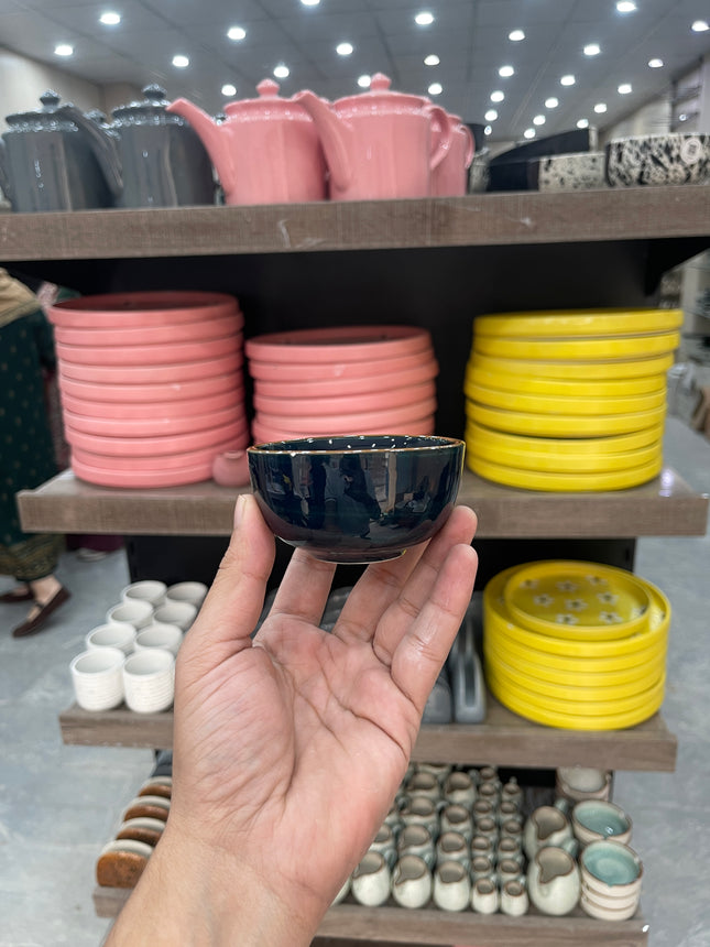 Leftover Round Sauce Ramekin Large ( Peacock Green Colorline Brown line )