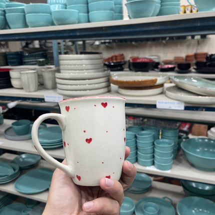 Leftover 005 Mug ( Glossy Off-White with Red Hearts ) ( 350 ml )