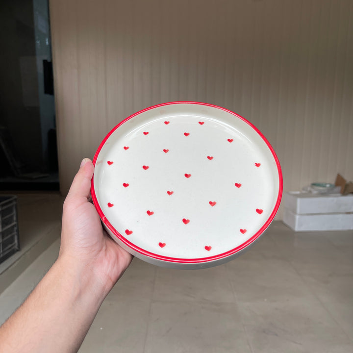 Leftover 8 inch Classic Plate ( Glossy Off-White with Red Hearts )