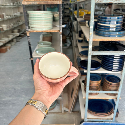 Leftover D Handle Coffee Cup ( Pink Colorline Brown line With Brown Specks ) ( 270 ml )