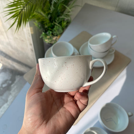 Leftover WM Cup Saucer Set ( White matte with brown specks ) 6 cups 6 saucers ( 220ml )