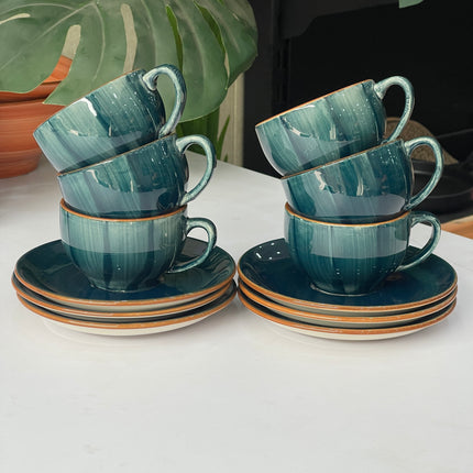 Leftover SS Cup Saucer Set ( Peacock Green Colorline ) 6 cups 6 saucers ( 200ml )