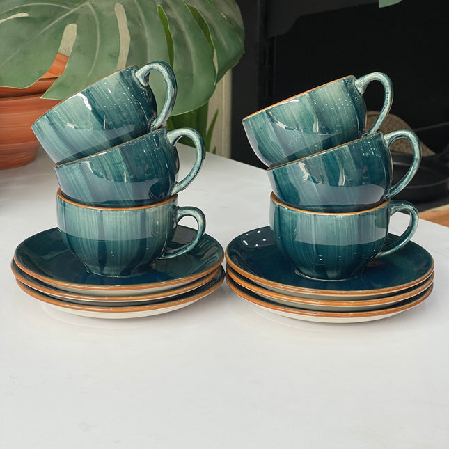 Leftover SS Cup Saucer Set ( Peacock Green Colorline ) 6 cups 6 saucers ( 200ml )