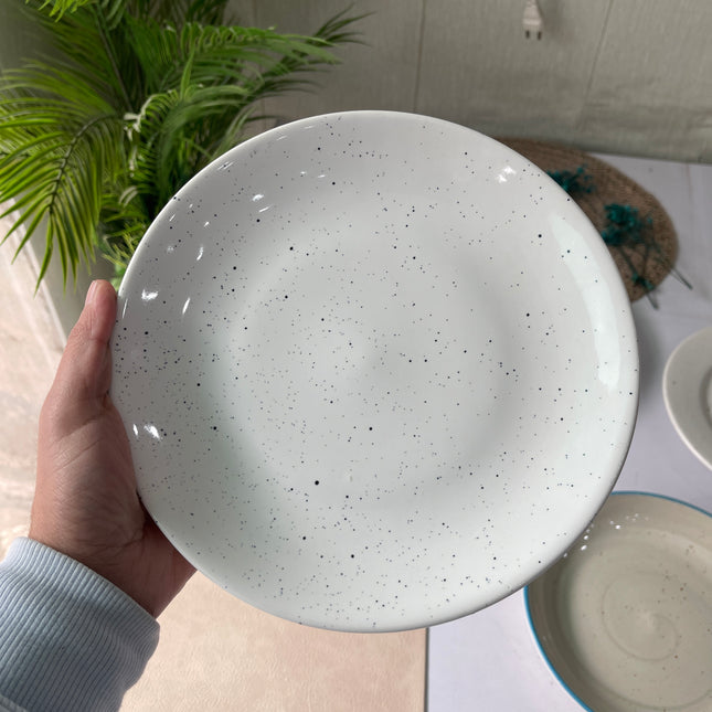Leftover 8.5 inch Rimless Plate ( Glossy White with Black Specks )