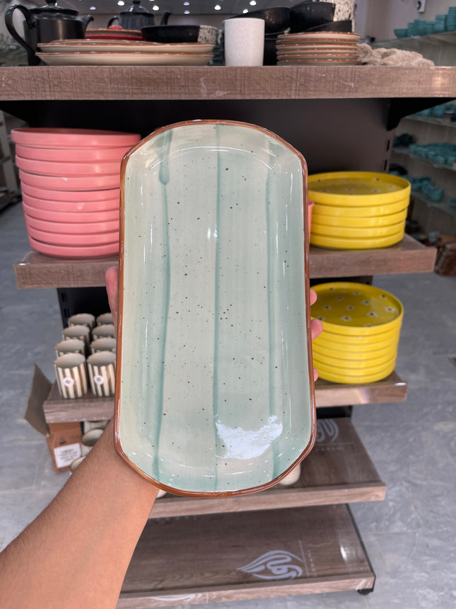 leftover 11.5"x6" YM Rectangular Platter ( Teal Colorline )