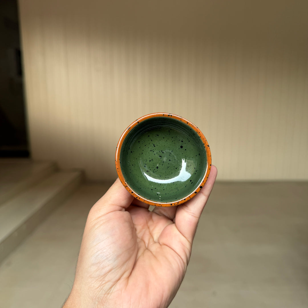 Leftover Round Sauce Ramekin Small ( Dark Green Colorline with brown rim and black specks ) ( Set of 3 )