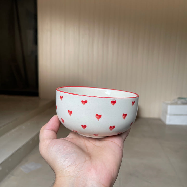 Leftover 4.5 inch Single Serving Bowl ( Glossy Off-White with Red Hearts )