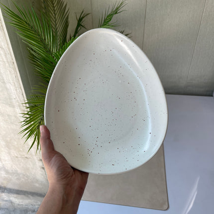 Leftover 11"x9" Triangular Platter ( White Matte with brown specks )