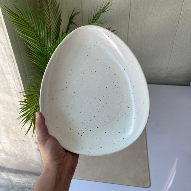 Leftover 11"x9" Triangular Platter ( White Matte with brown specks )