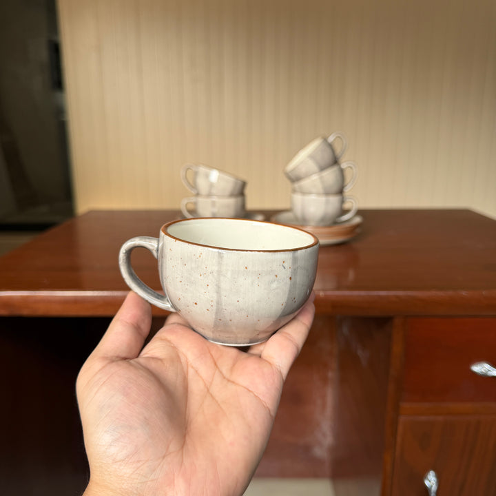 Leftover SS Cup Saucer Set ( Ash ) 6 cups 6 saucers ( 200 ml )