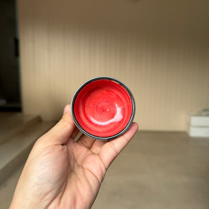 Leftover Round Sauce Ramekin Small ( Red Colorline with black rim and black specks )
