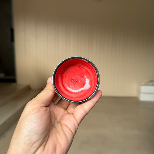 Leftover Round Sauce Ramekin Small ( Red Colorline with black rim and black specks )