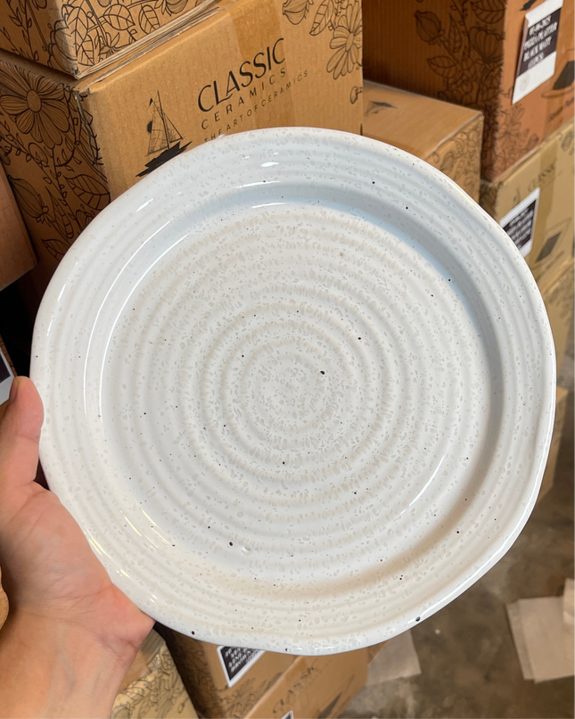 Leftover 10 inch Spiral Plate ( Glossy White with Brown Specks )