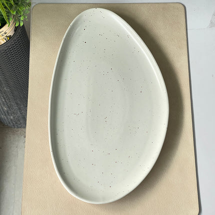 15"x 8.5" Leaf Platter ( White Matte with brown specks )