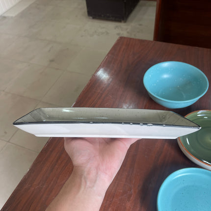 leftover 11.5"x6" Rectangular Platter ( Grey Colorline with black rim and black specks )
