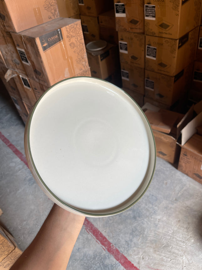 Leftover 10 inch Classic Plate ( Shiny Off White with Dark Green Rim )