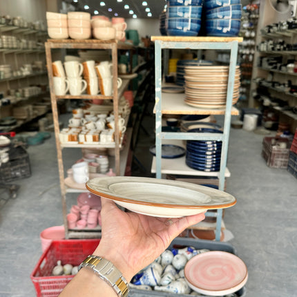 Leftover 9 inch Deep Gravy plate ( Grey Colorline Brown line with Brown specks )