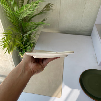 Leftover 12"x5" Flat Serving Platter ( White Matte with Brown Specks )