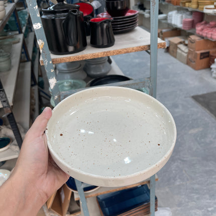 Leftover 8 inch Deep Classic Plate ( Glossy Off-White with Brown Specks )