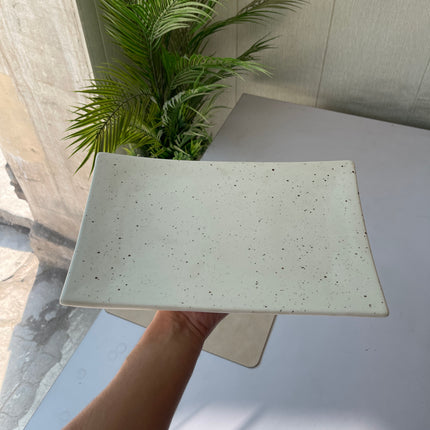 Leftover 12" x 8" Steak Platter ( White Matte with Brown Specks )