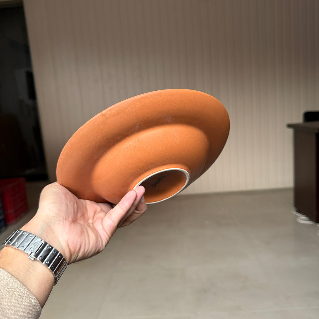 Leftover 9 inch Deep wide Plate ( Terracotta matte with black specks )