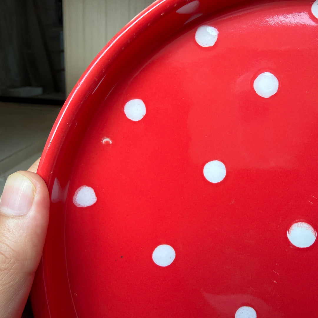 Leftover 8 inch Classic Plate ( Glossy red with white dots )