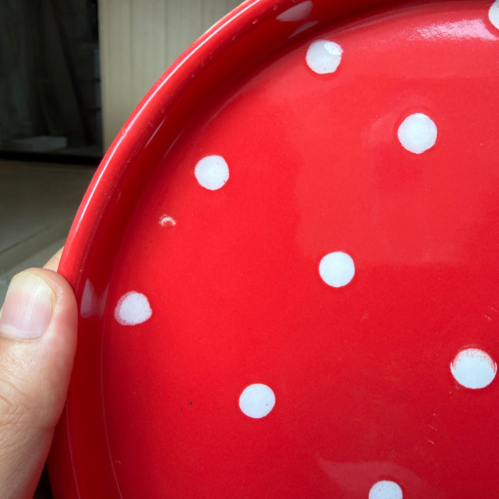 Leftover 8 inch Classic Plate ( Glossy red with white dots )